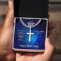 To My Fishing Dad Cuban Chain with Artisan Cross Necklace with Personalized Engraving