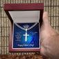 To My Fishing Dad Cuban Chain with Artisan Cross Necklace with Personalized Engraving