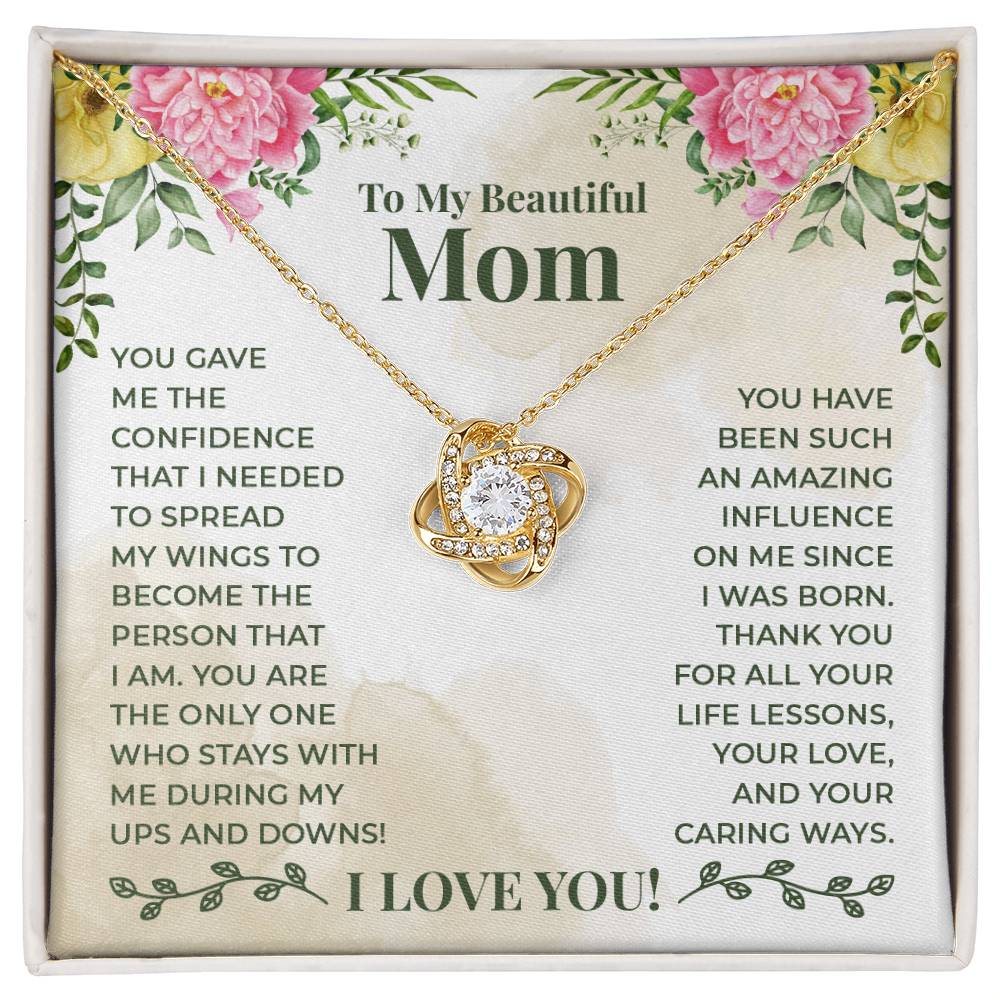 To My Beautiful Mom Gift Necklace / Love Knot Necklace for Mom