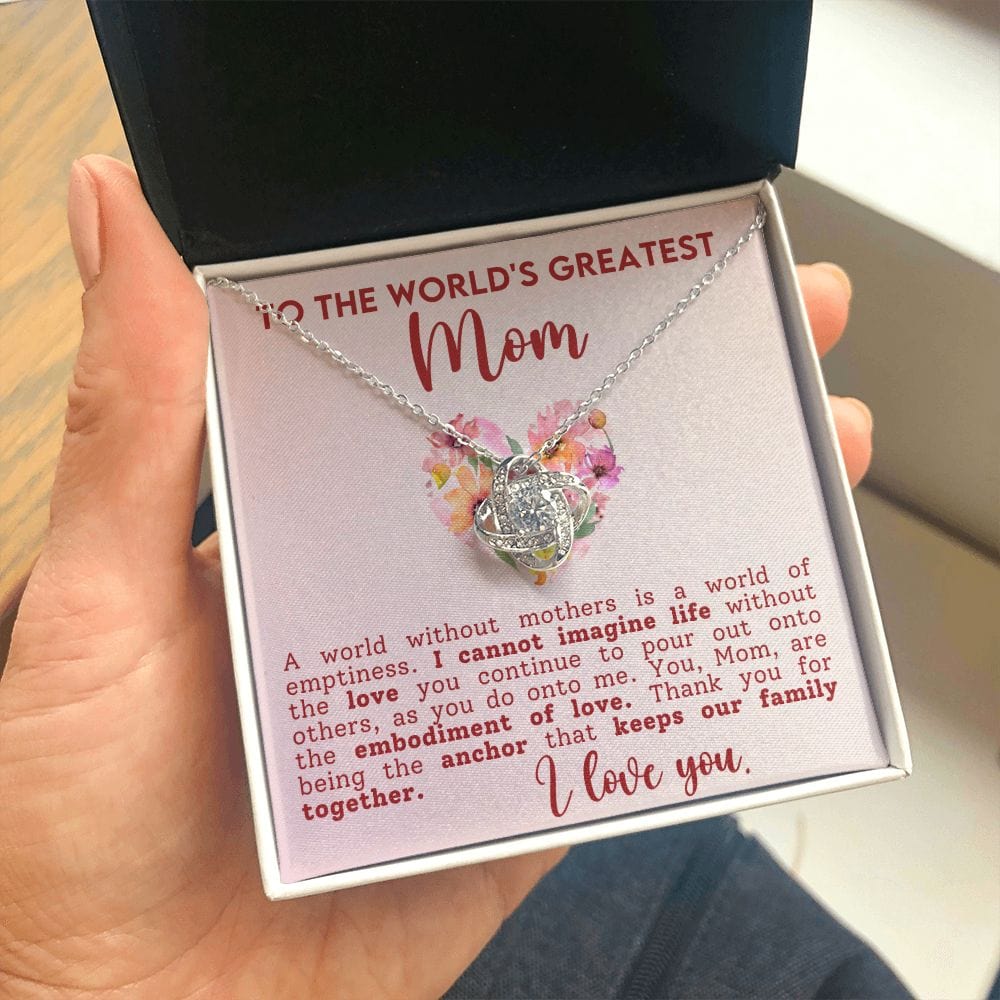 To The World'd Greatest Mom Gift Necklace, To My Mom Love Knot Necklace with Message Card