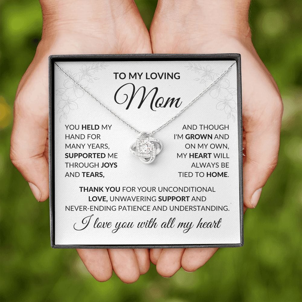 To My Loving Mom Gift Necklace with Message Card, Love Knot Pendant Necklace for Mom