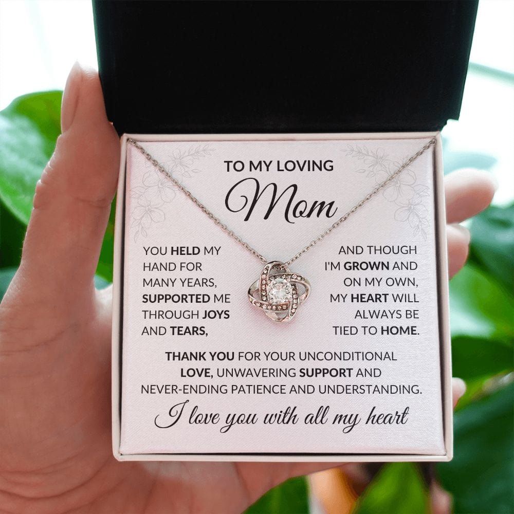 To My Loving Mom Gift Necklace with Message Card, Love Knot Pendant Necklace for Mom