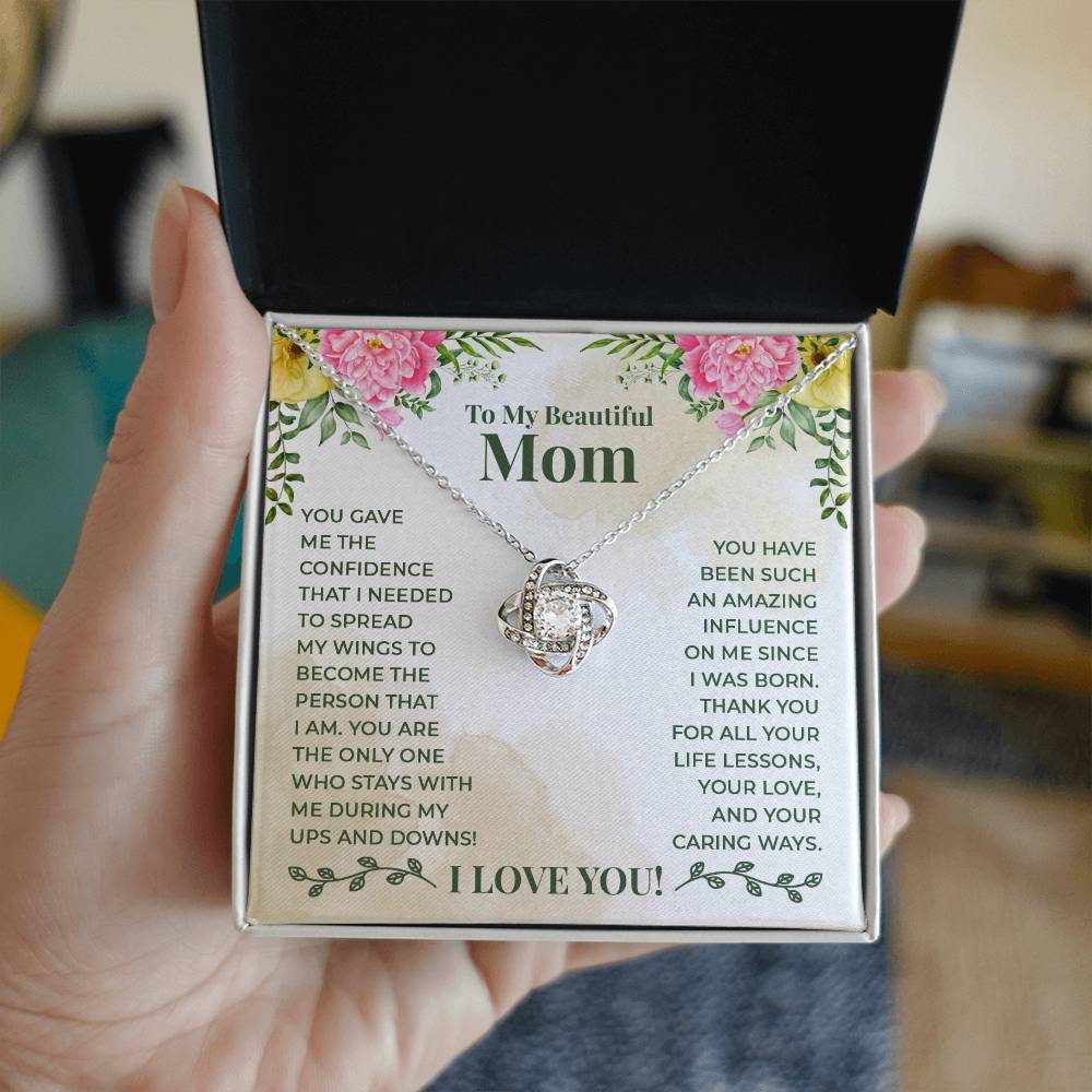 To My Beautiful Mom Gift Necklace / Love Knot Necklace for Mom