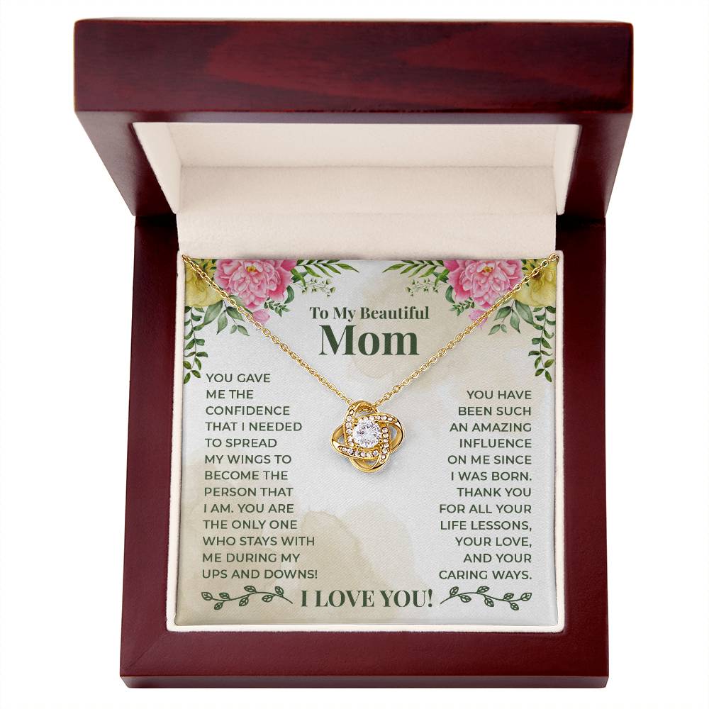 To My Beautiful Mom Gift Necklace / Love Knot Necklace for Mom