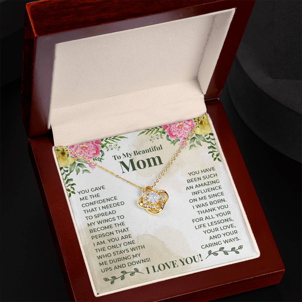 To My Beautiful Mom Gift Necklace / Love Knot Necklace for Mom