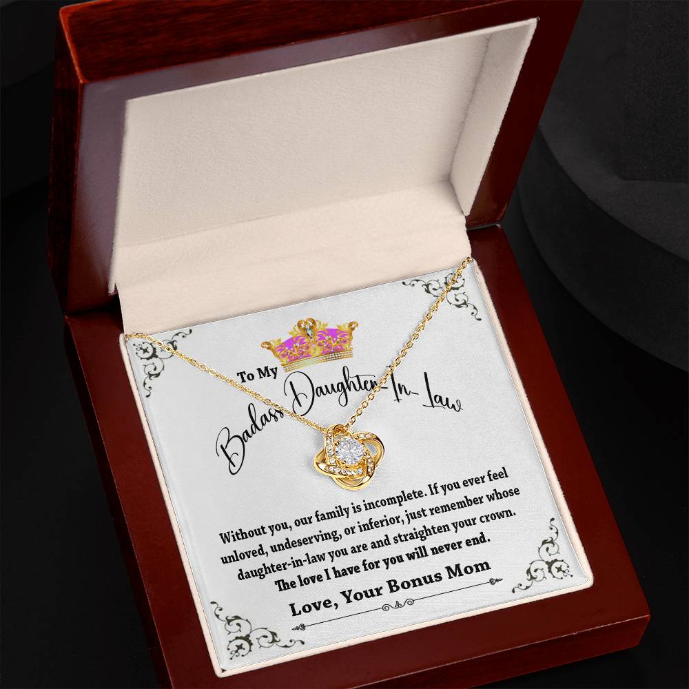 To My Bad Ass Daughter In Law Love Knot Necklace gift from onus Mom