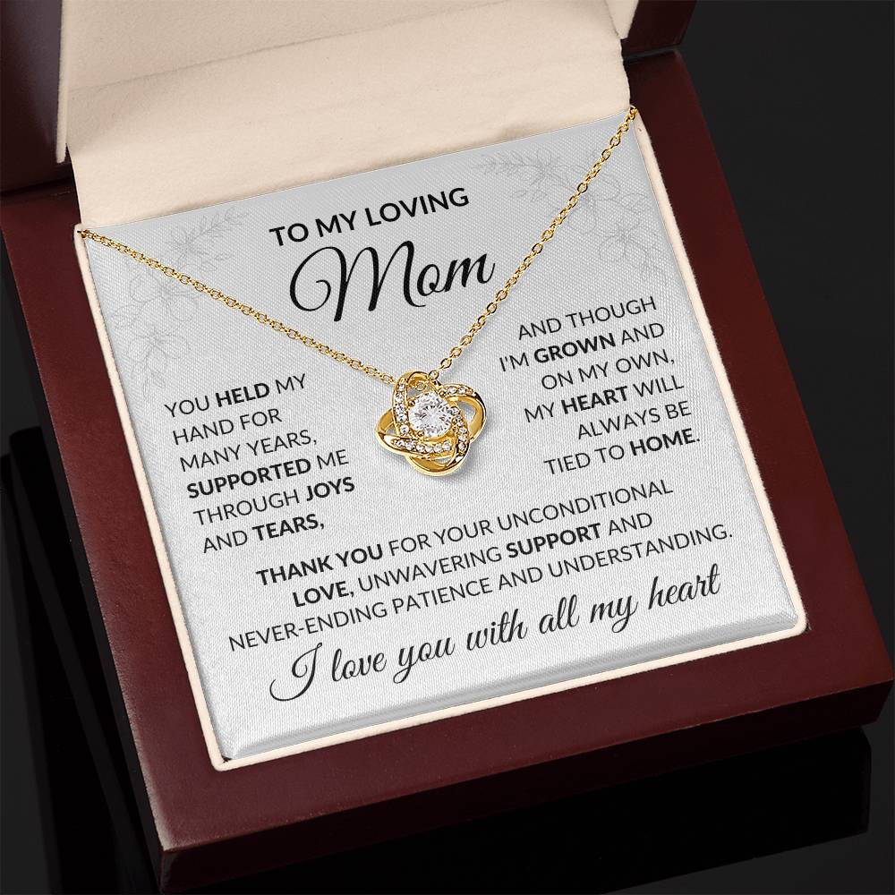 To My Loving Mom Love Knot Necklace with Message Card, To My Mom Gift Necklace