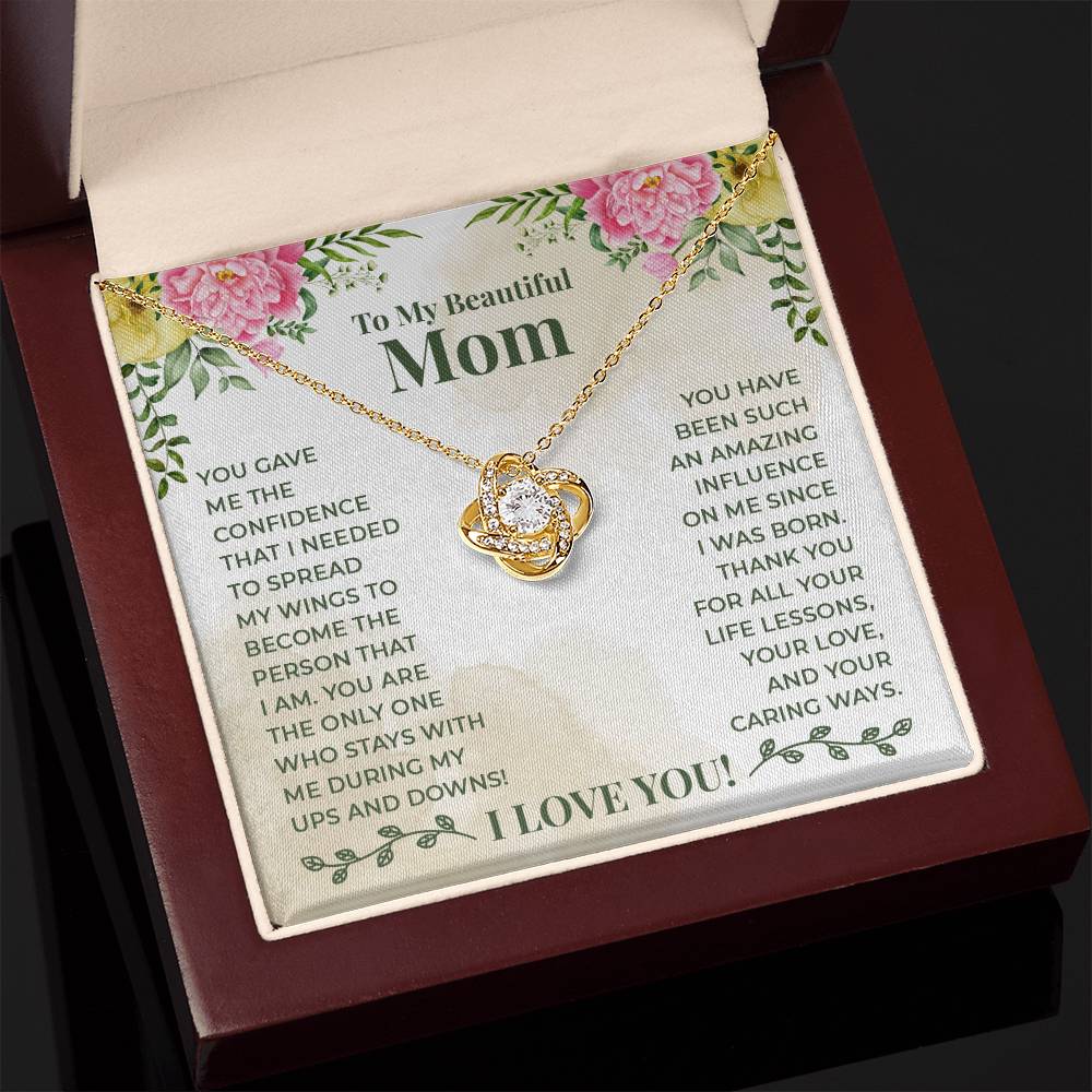 To My Beautiful Mom Gift Necklace / Love Knot Necklace for Mom