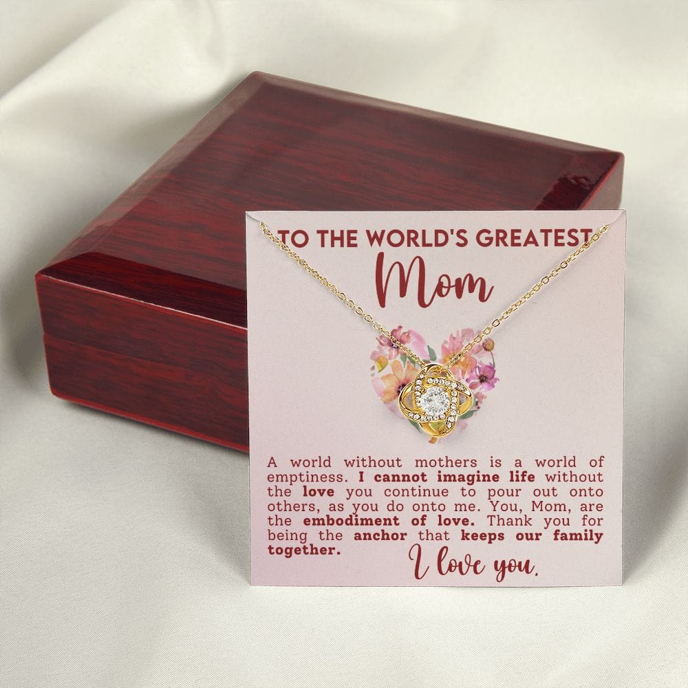 To The World'd Greatest Mom Gift Necklace, To My Mom Love Knot Necklace with Message Card