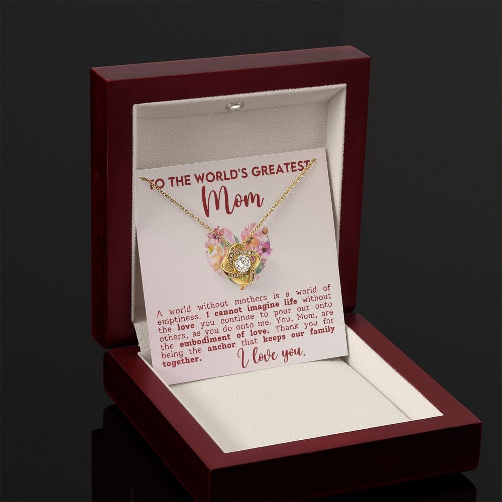 To The World'd Greatest Mom Gift Necklace, To My Mom Love Knot Necklace with Message Card