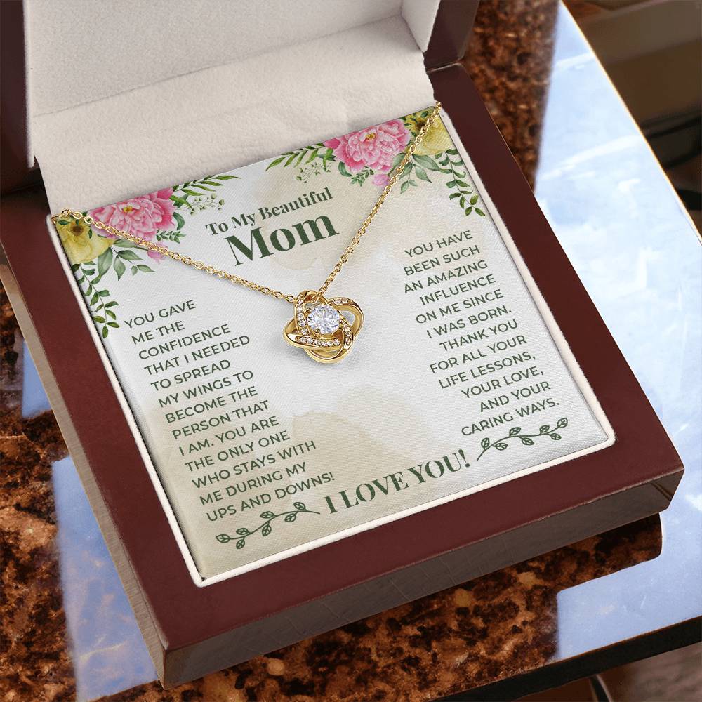 To My Beautiful Mom Gift Necklace / Love Knot Necklace for Mom
