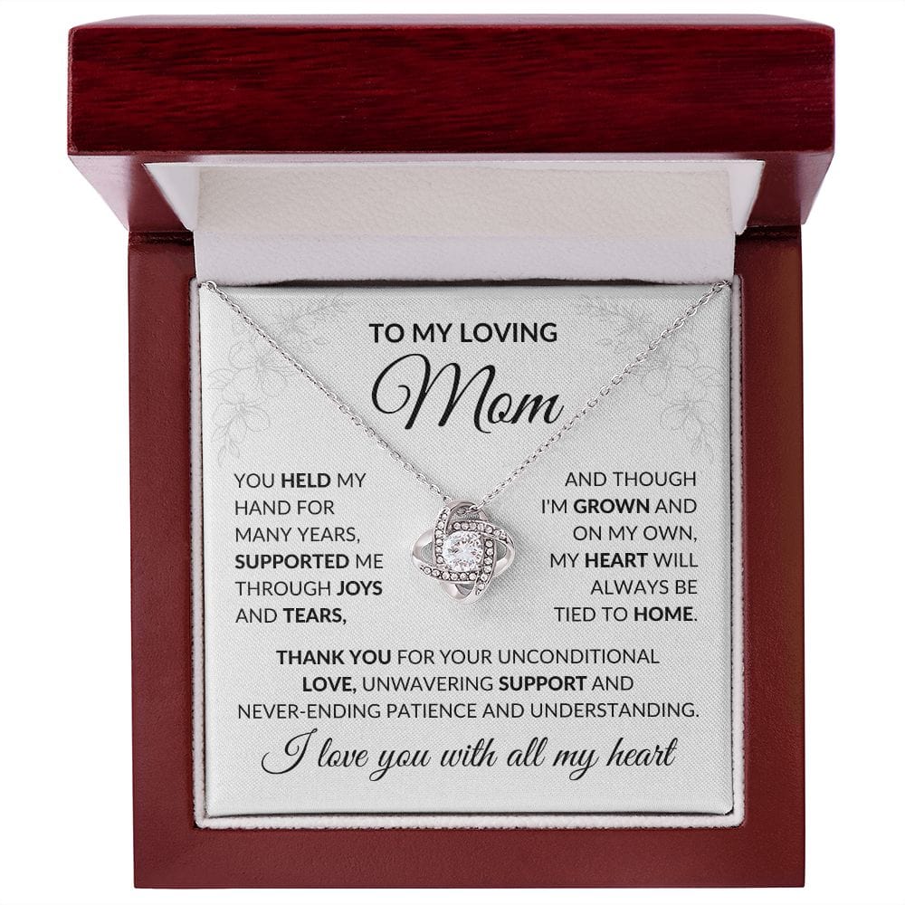 To My Loving Mom Gift Necklace with Message Card, Love Knot Pendant Necklace for Mom