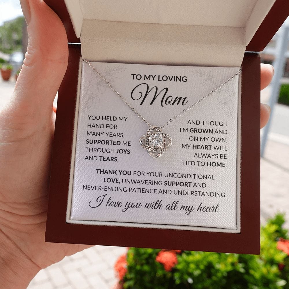 To My Loving Mom Gift Necklace with Message Card, Love Knot Pendant Necklace for Mom