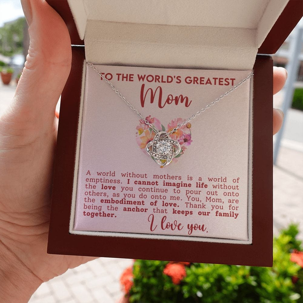 To The World'd Greatest Mom Gift Necklace, To My Mom Love Knot Necklace with Message Card