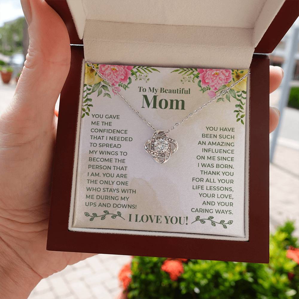 To My Beautiful Mom Gift Necklace / Love Knot Necklace for Mom