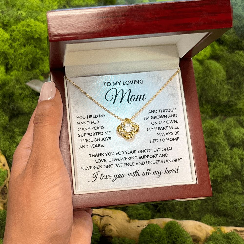 To My Loving Mom Gift Necklace with Message Card, Love Knot Pendant Necklace for Mom