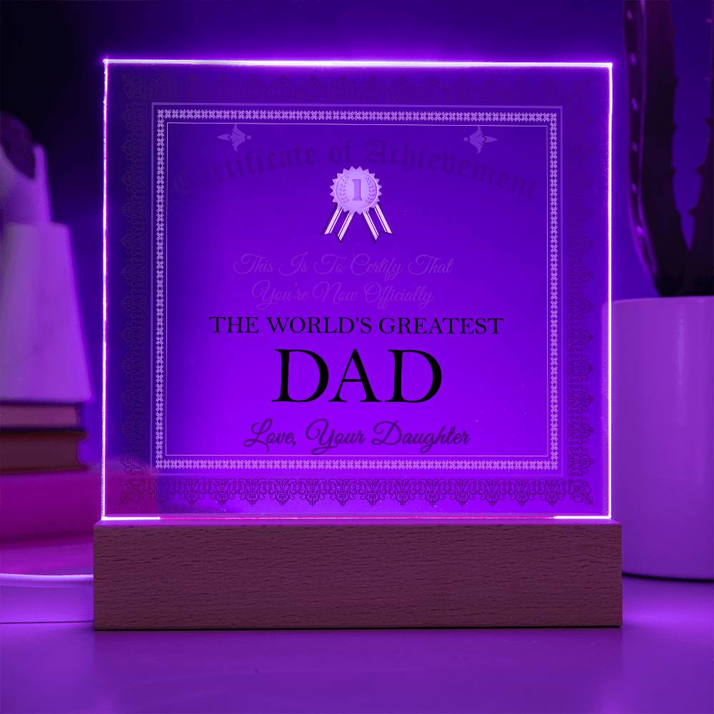 Certificate of Achievement for World's Greatest Dad Acrylic Plaque