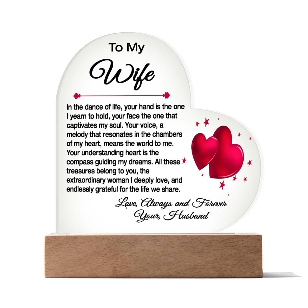 "To My Beloved Wife: A Heartfelt Acrylic Sculpture on a Stand, Capturing the Dance of Our Love"