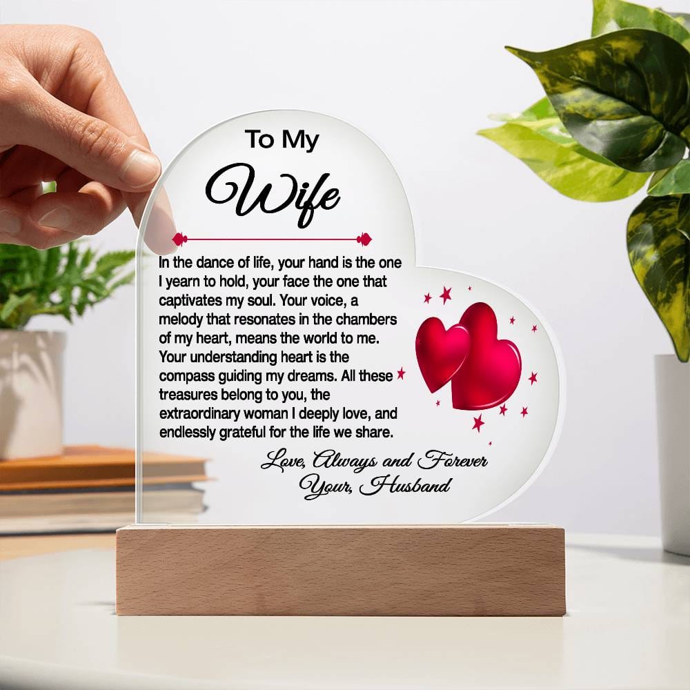 "To My Beloved Wife: A Heartfelt Acrylic Sculpture on a Stand, Capturing the Dance of Our Love"