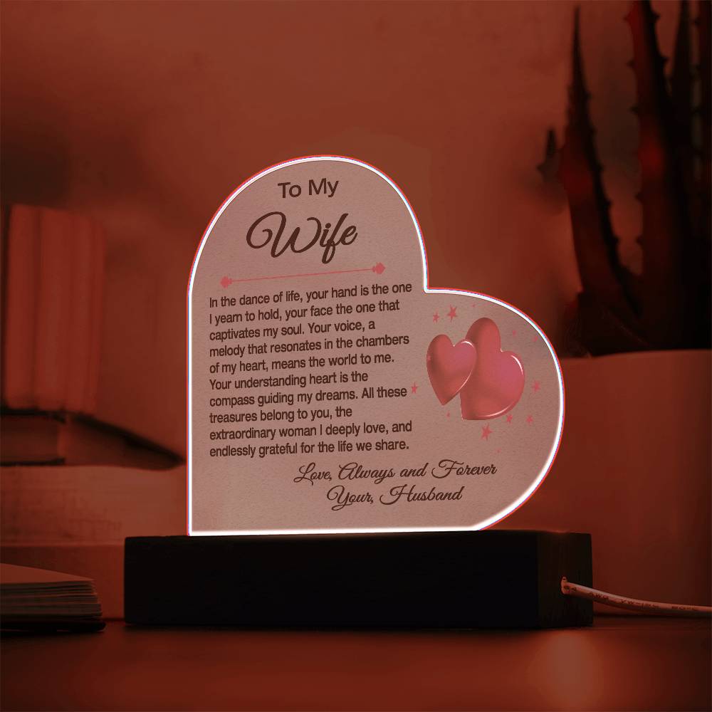 "To My Beloved Wife: A Heartfelt Acrylic Sculpture on a Stand, Capturing the Dance of Our Love"