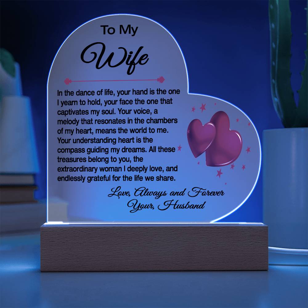 "To My Beloved Wife: A Heartfelt Acrylic Sculpture on a Stand, Capturing the Dance of Our Love"