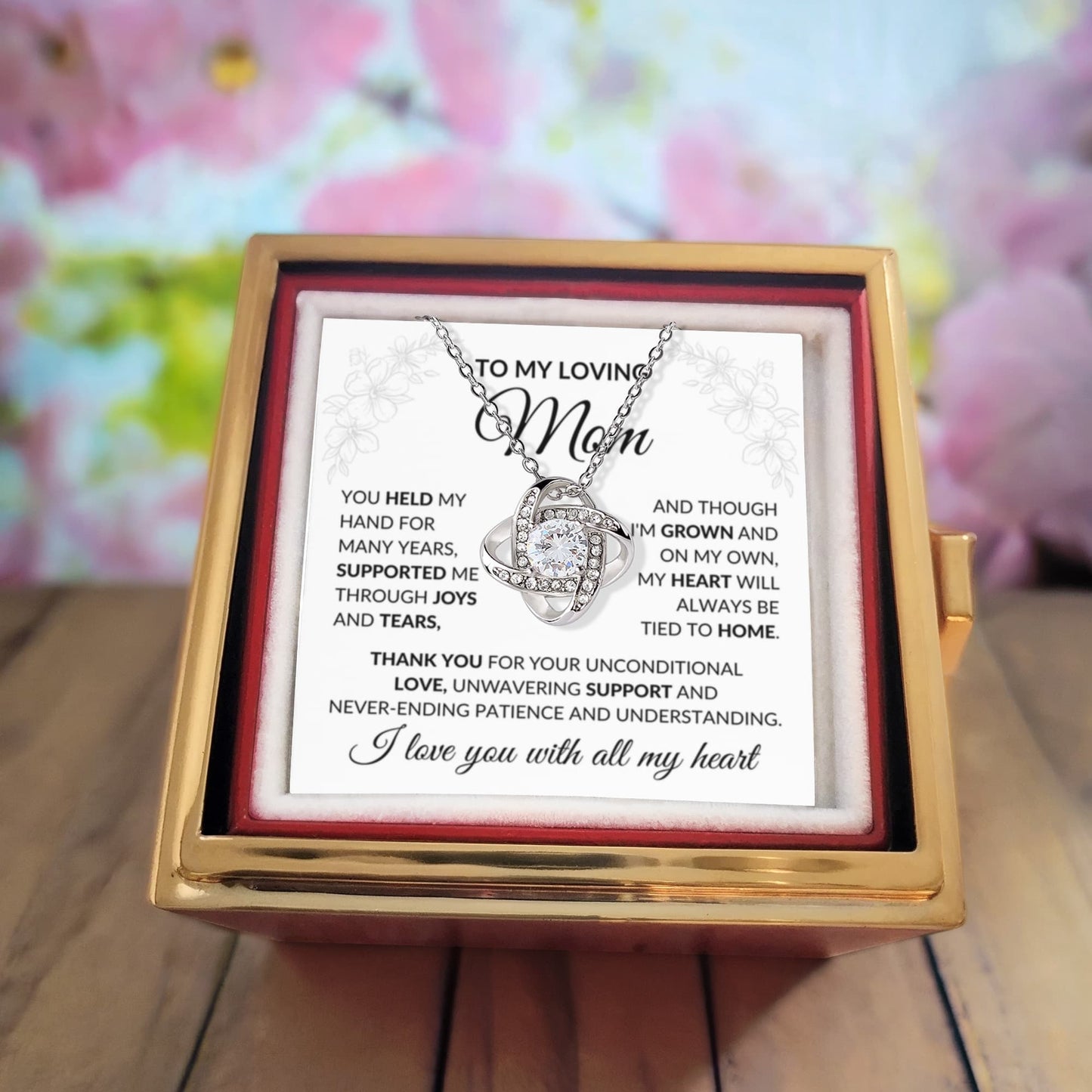To My Loving Mom Love Knot Rose Box