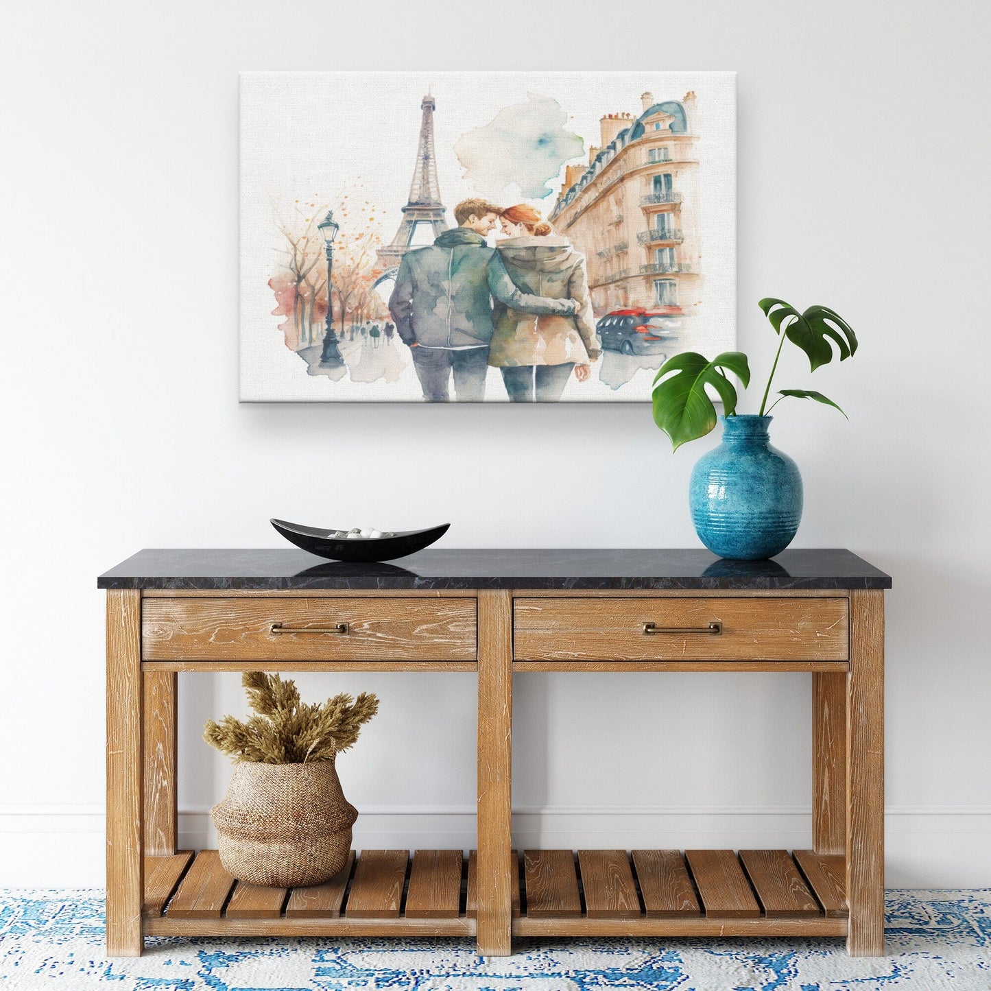 Couple In Paris Canvas Wall Art, Canvas Wrap