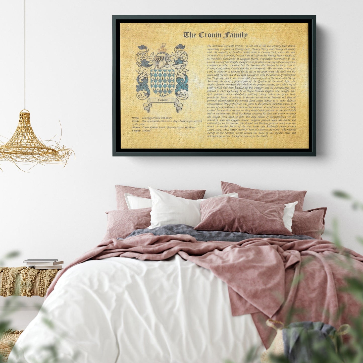 Family History and Coat of Arms Framed Canvas Print