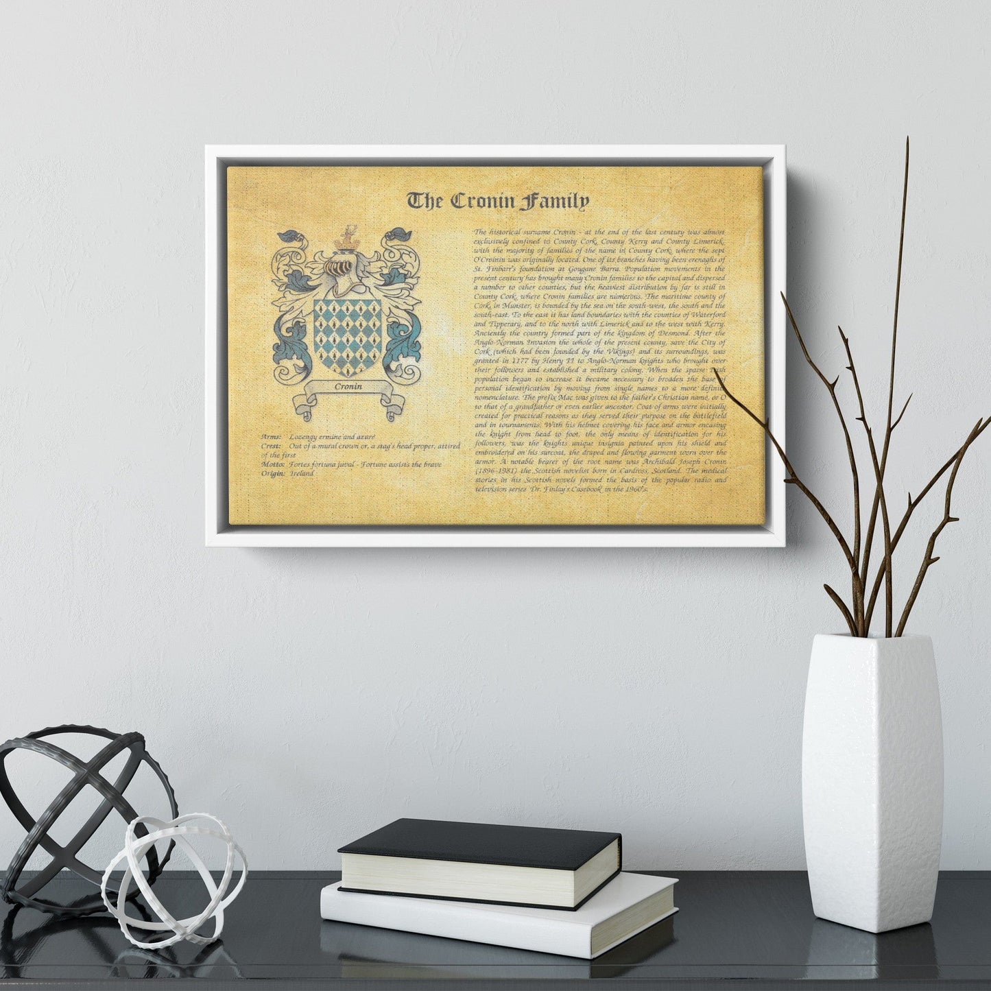 Family History and Coat of Arms Framed Canvas Print