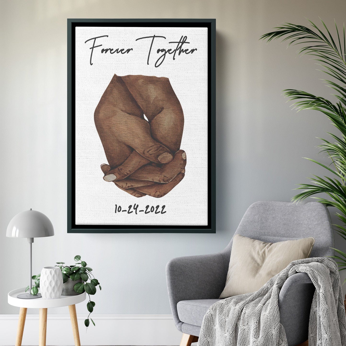 Forever Together Framed Canvas Couple Holding Hands, Personalized Gifts