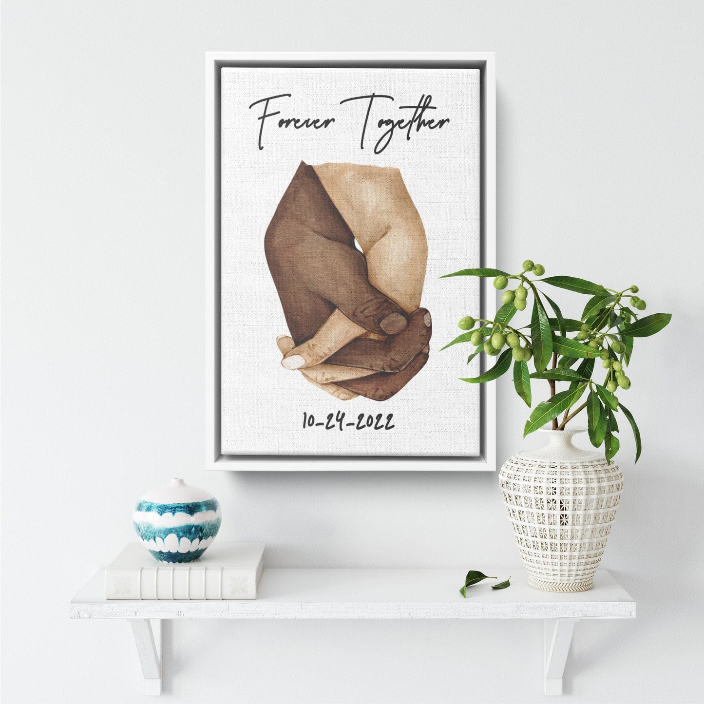 Forever Together Framed Canvas Holding Hands, Personalized Gifts