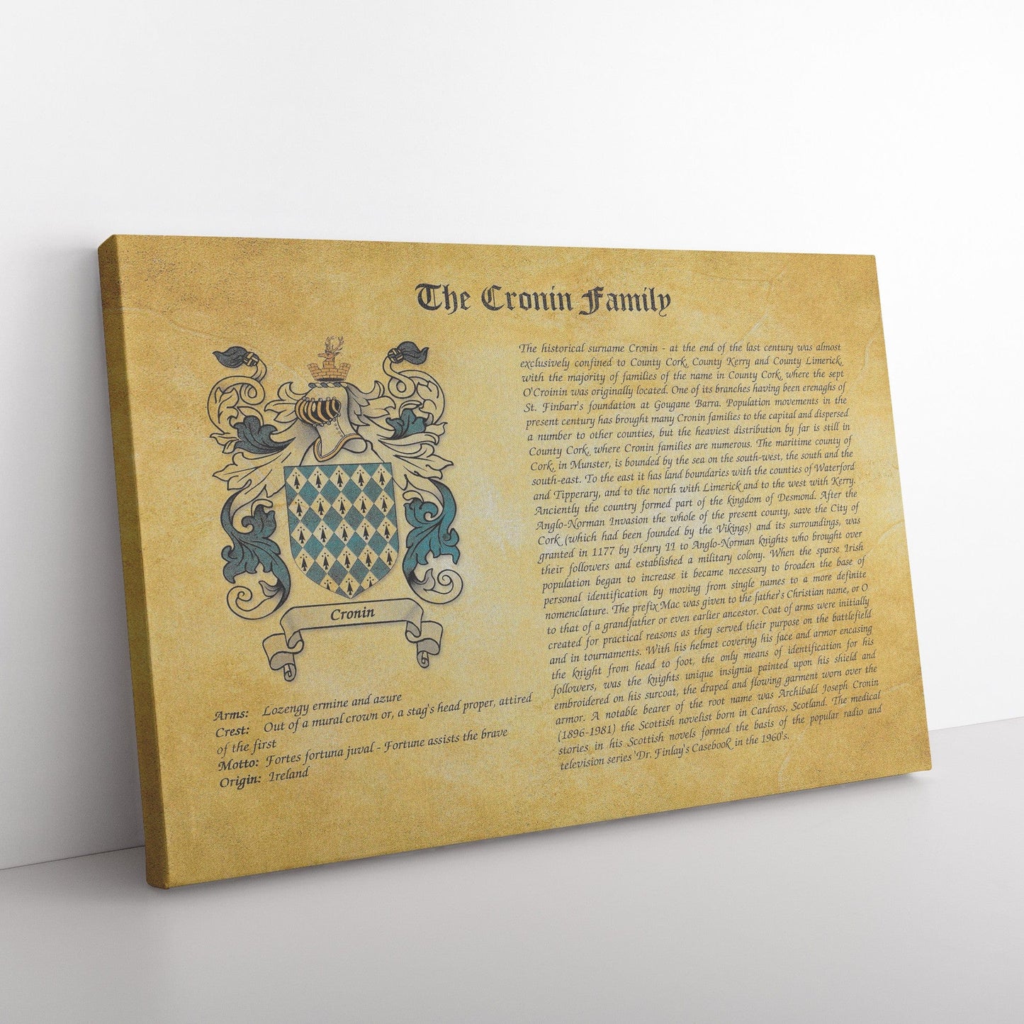 Personalized Coat of Arms and Family History on Canvas Gallery Wrap