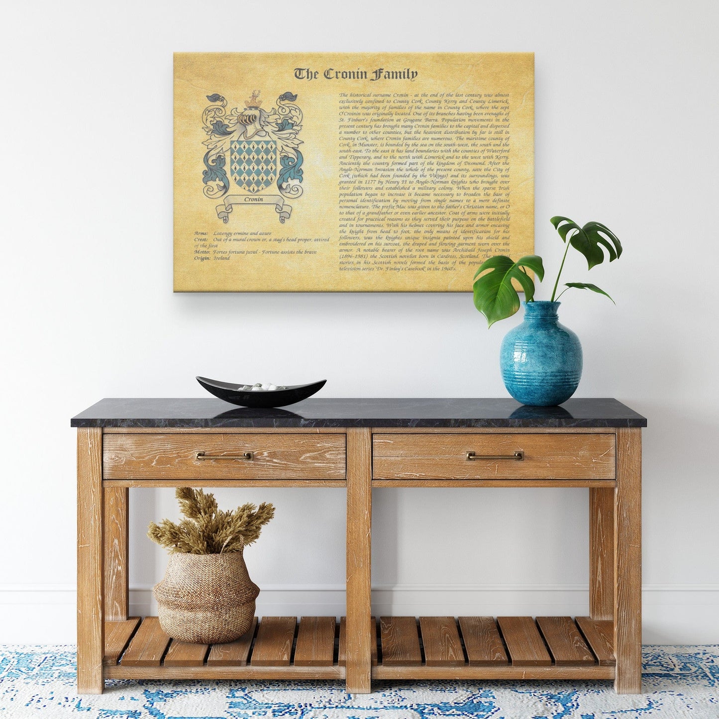 Personalized Coat of Arms and Family History on Canvas Gallery Wrap