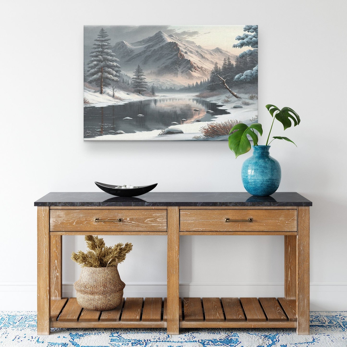 Winter Mountain Landscape Canvas Wall Art