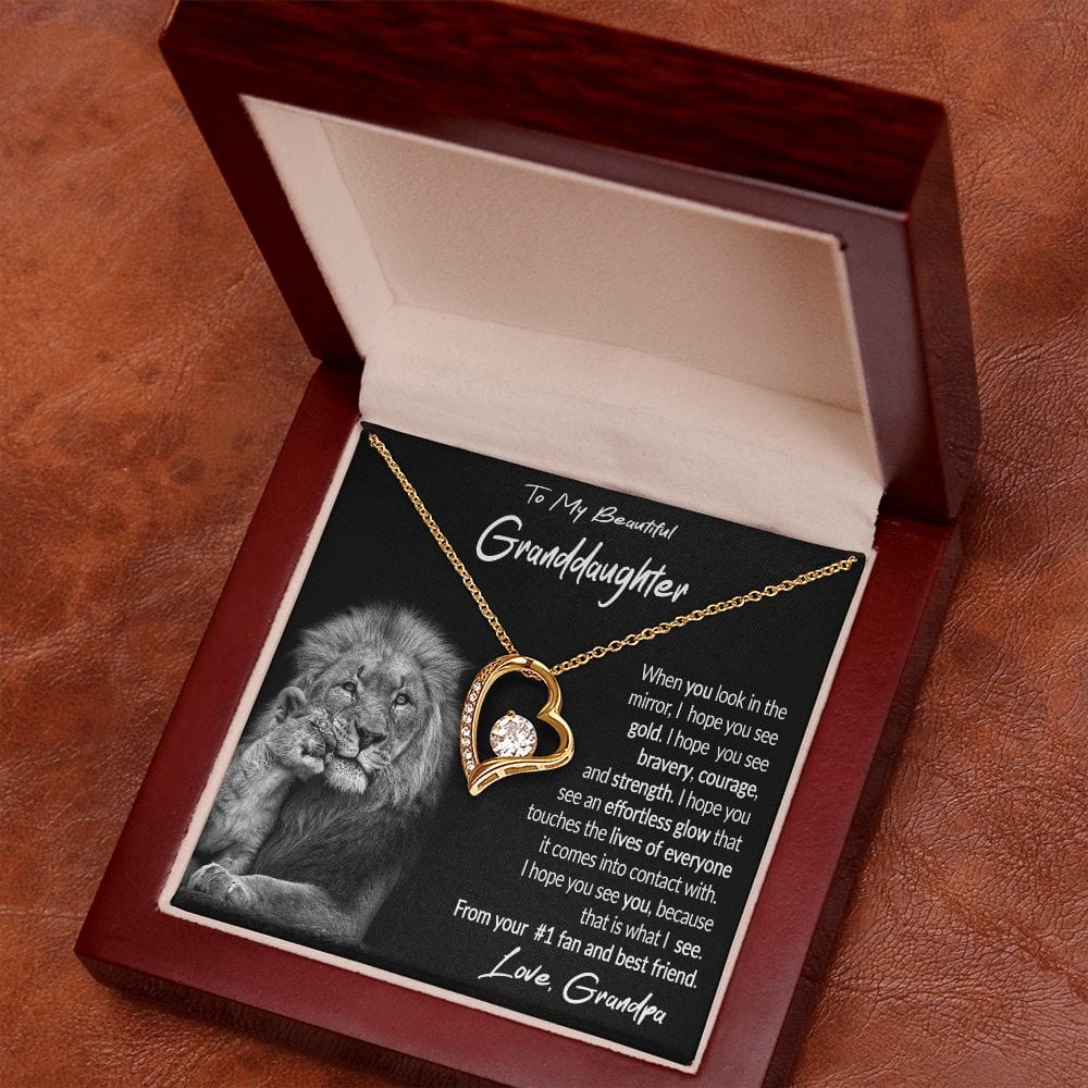 To My Granddaughter Gift Necklace with Message Card from Grandpa, Forever Love Pendant Necklace gift from Grandpa