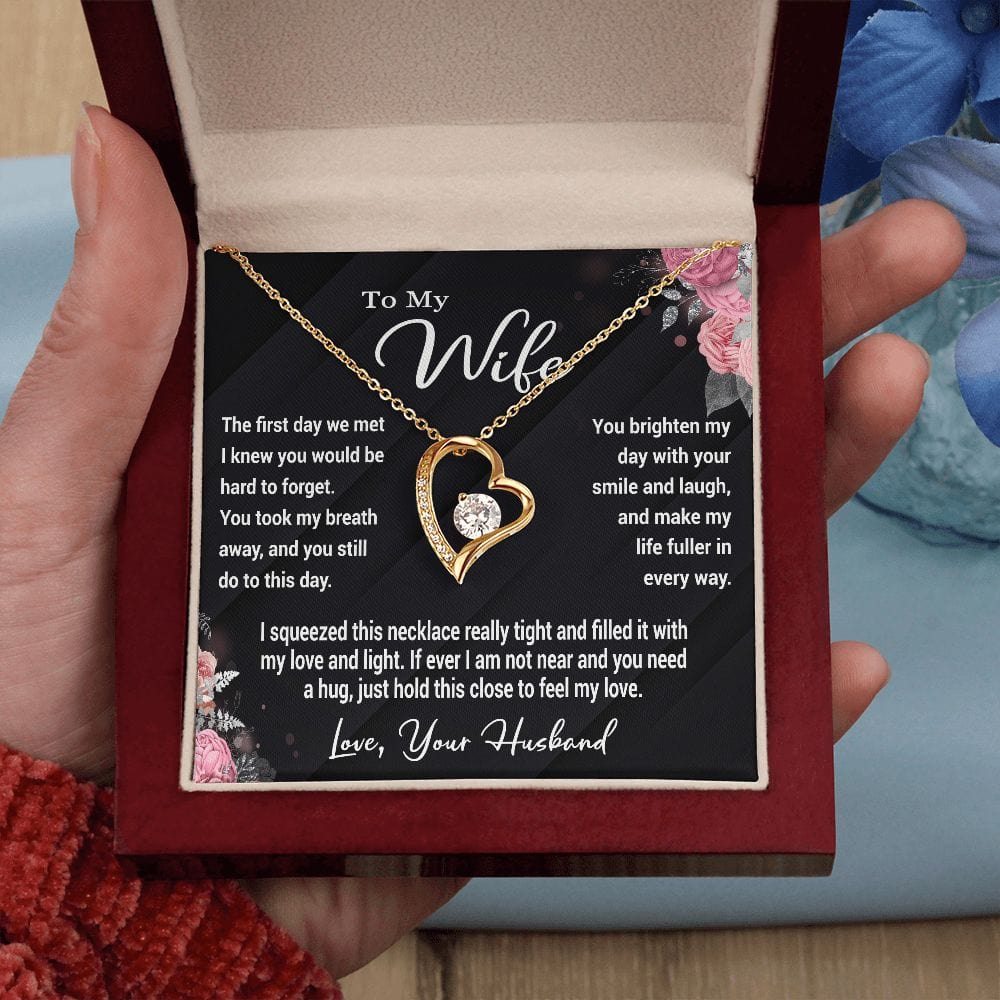 To My Wife Gift Necklace, Forever Love Heart Pendant Necklace with Message Card