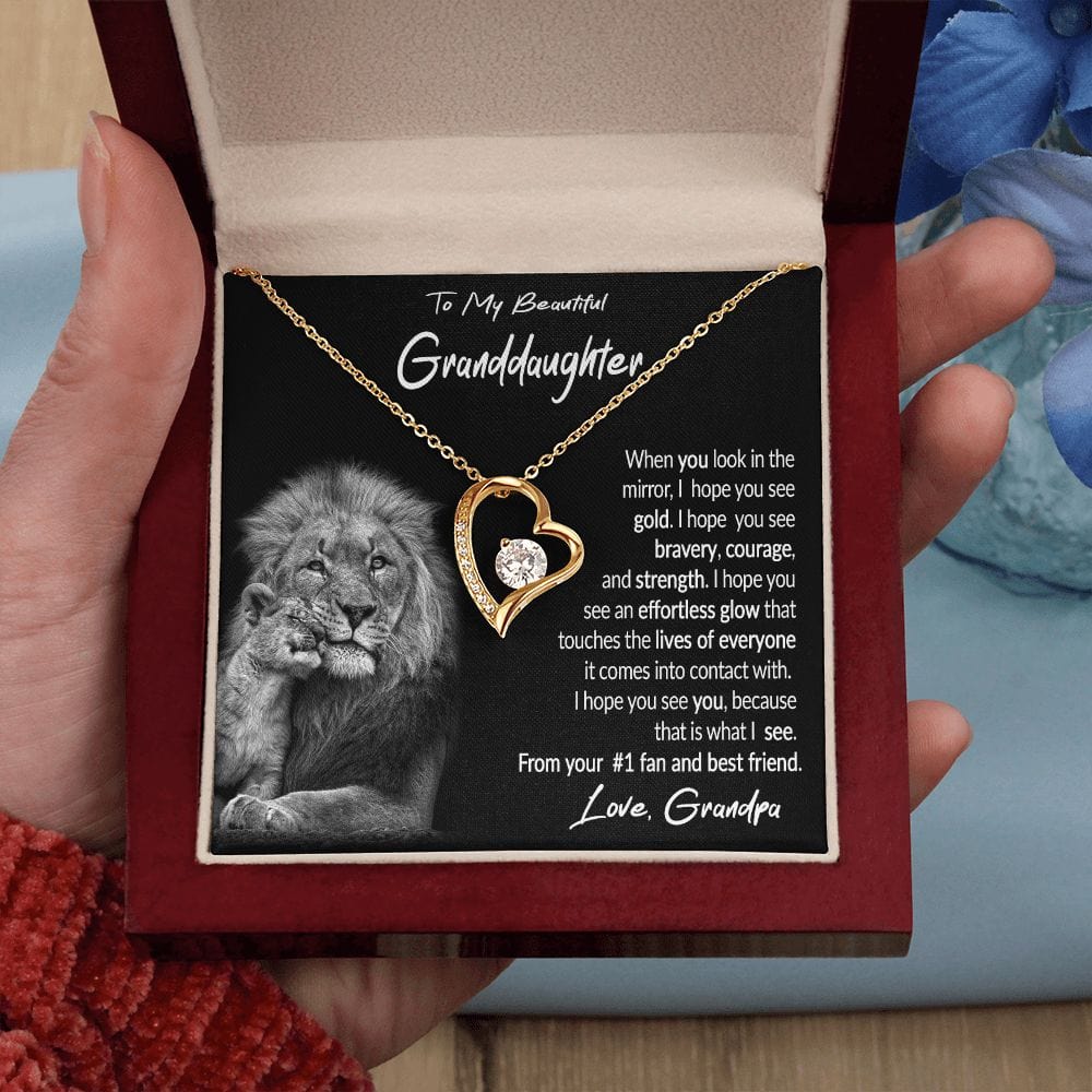 To My Granddaughter Gift Necklace with Message Card from Grandpa, Forever Love Pendant Necklace gift from Grandpa