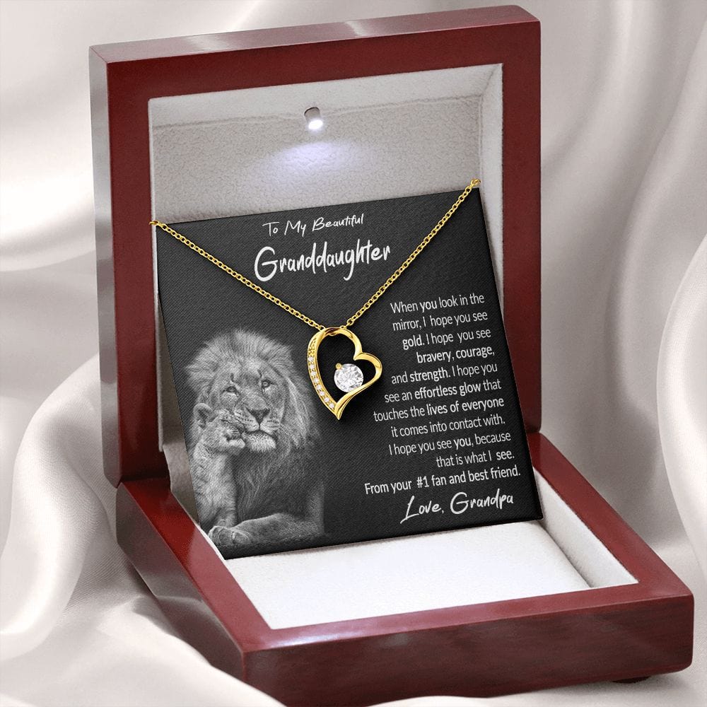To My Granddaughter Gift Necklace with Message Card from Grandpa, Forever Love Pendant Necklace gift from Grandpa