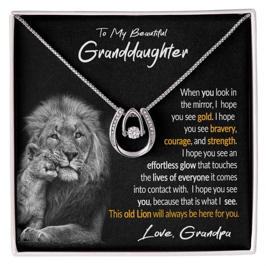 To My Granddaughter Gift Necklace with Message Card from Grandpa, Horseshoe Shaped Pendant Necklace for Granddaughter