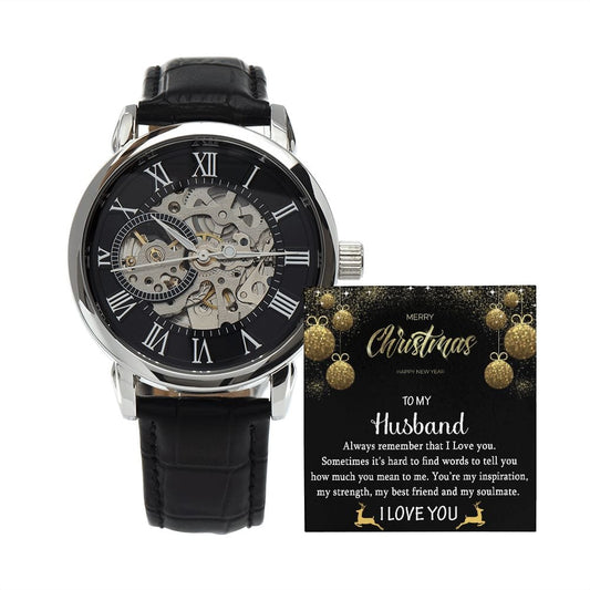 To My Husband Gift Watch with Christmas Message / Openwork Watch for Husband