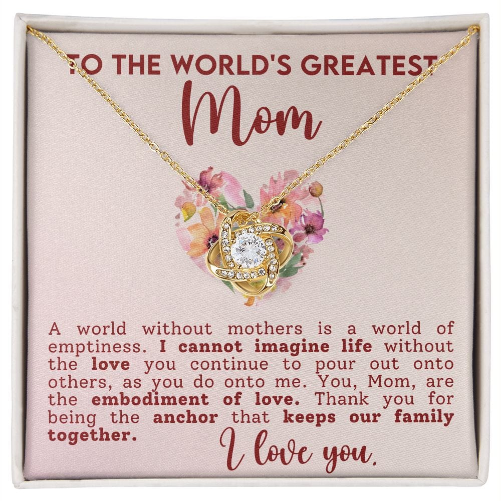 To The World'd Greatest Mom Gift Necklace, To My Mom Love Knot Necklace with Message Card