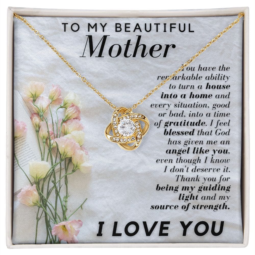 Gift Necklace for Mom, To My Beautiful Mother, To My Mom, Love Knot Necklace with Message Card for Mom