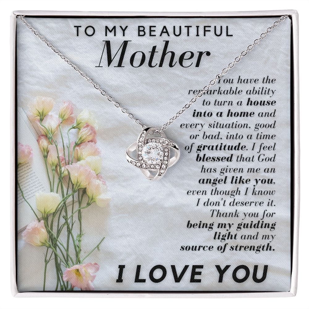 Gift Necklace for Mom, To My Beautiful Mother, To My Mom, Love Knot Necklace with Message Card for Mom