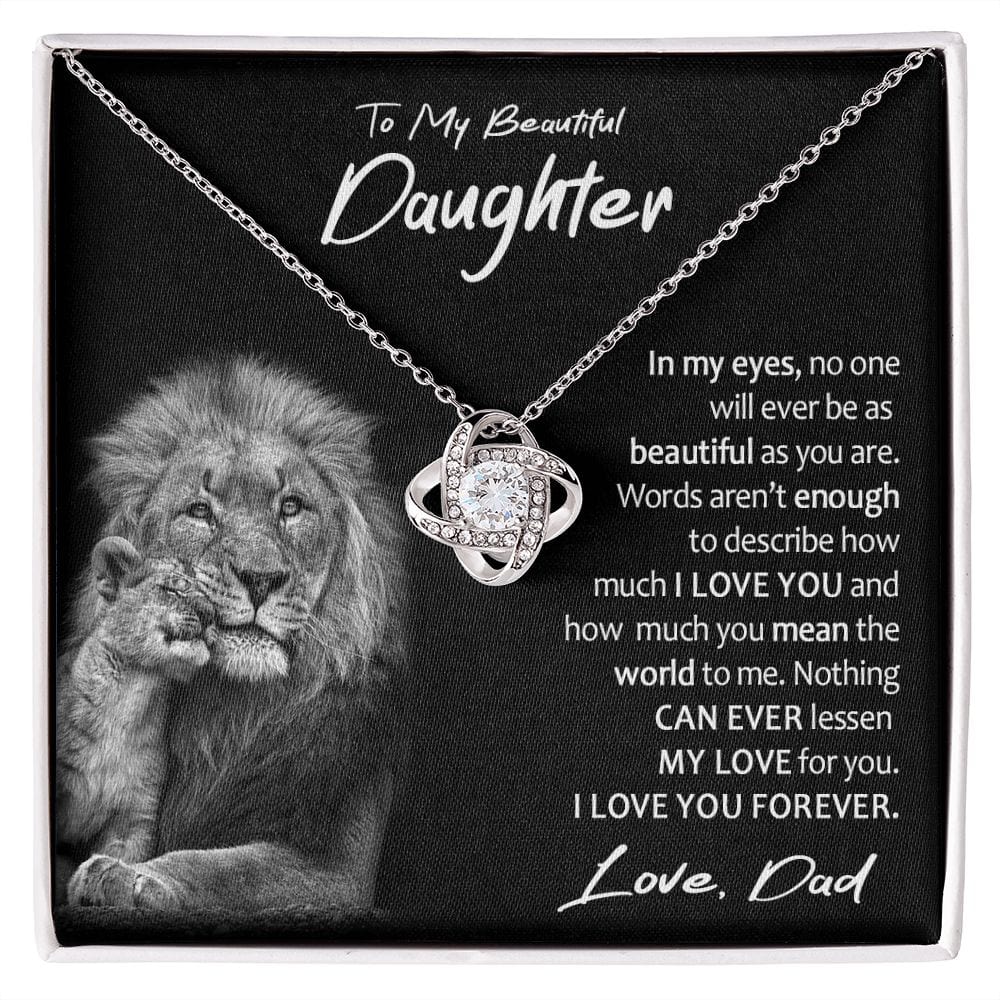 To My Beautiful Daughter Gift Necklace with Loving Message Card, Love Knot Pendant Necklace for Daughter