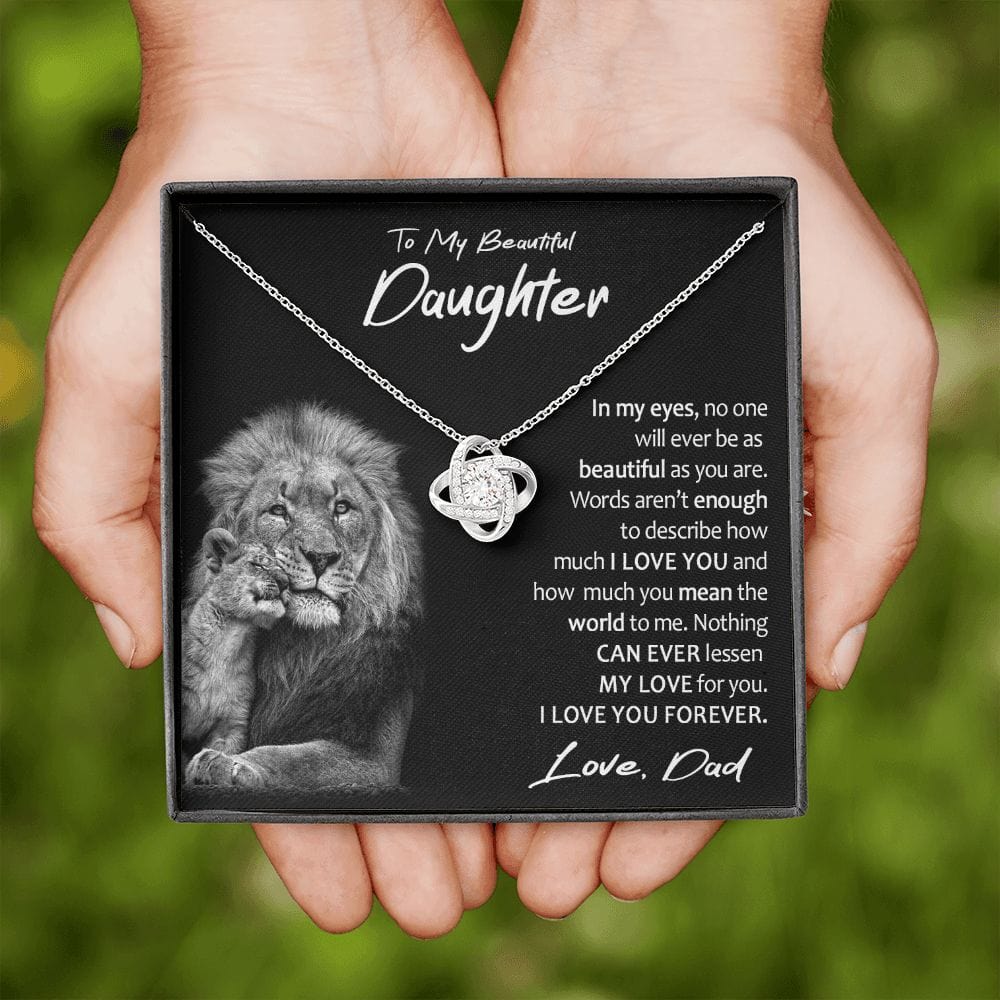 To My Beautiful Daughter Gift Necklace with Loving Message Card, Love Knot Pendant Necklace for Daughter