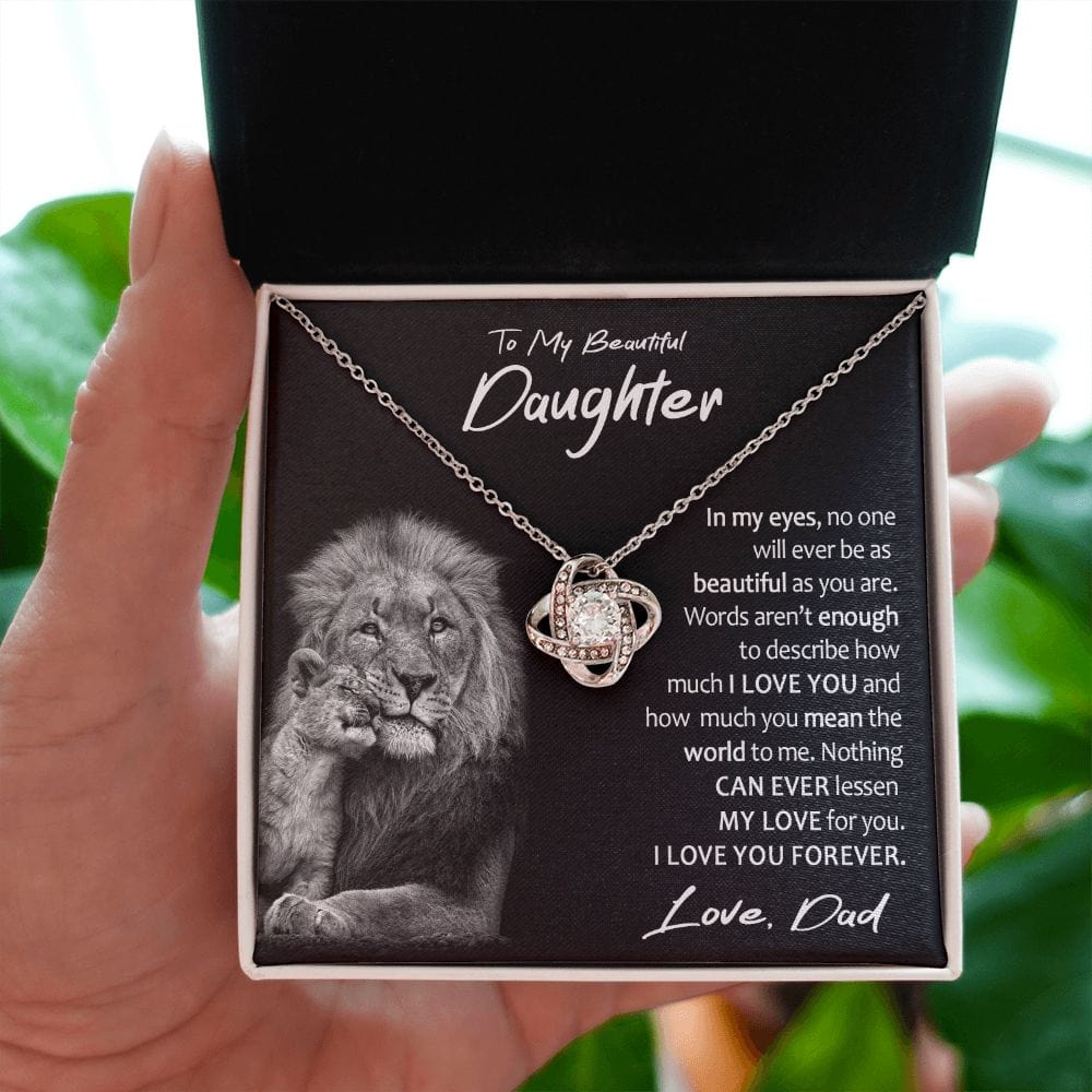 To My Beautiful Daughter Gift Necklace with Loving Message Card, Love Knot Pendant Necklace for Daughter