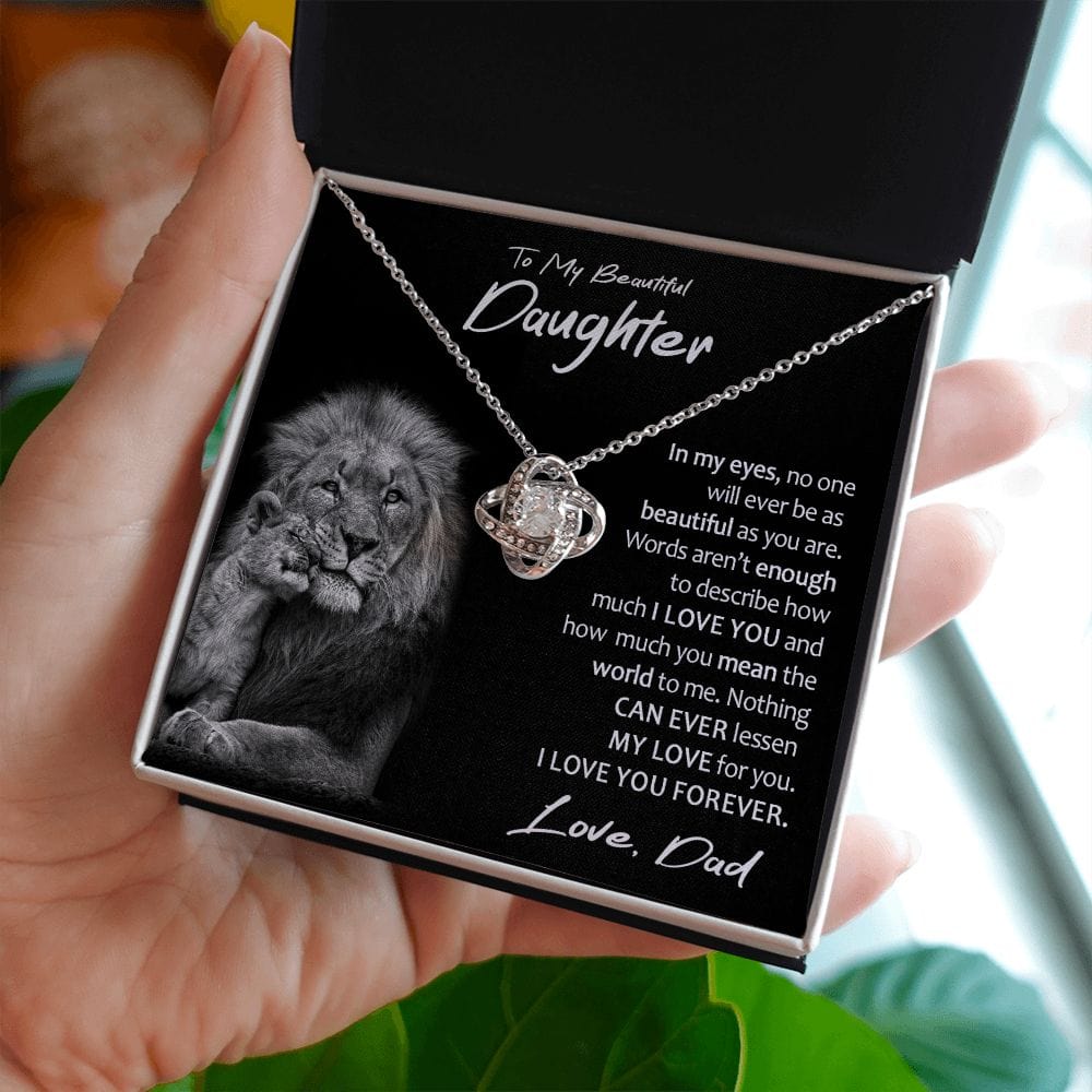 To My Beautiful Daughter Gift Necklace with Loving Message Card, Love Knot Pendant Necklace for Daughter