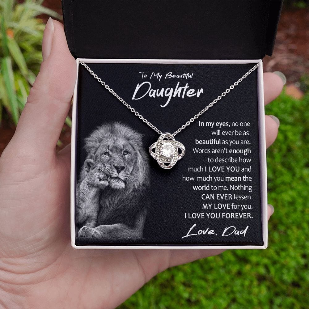 To My Beautiful Daughter Gift Necklace with Loving Message Card, Love Knot Pendant Necklace for Daughter