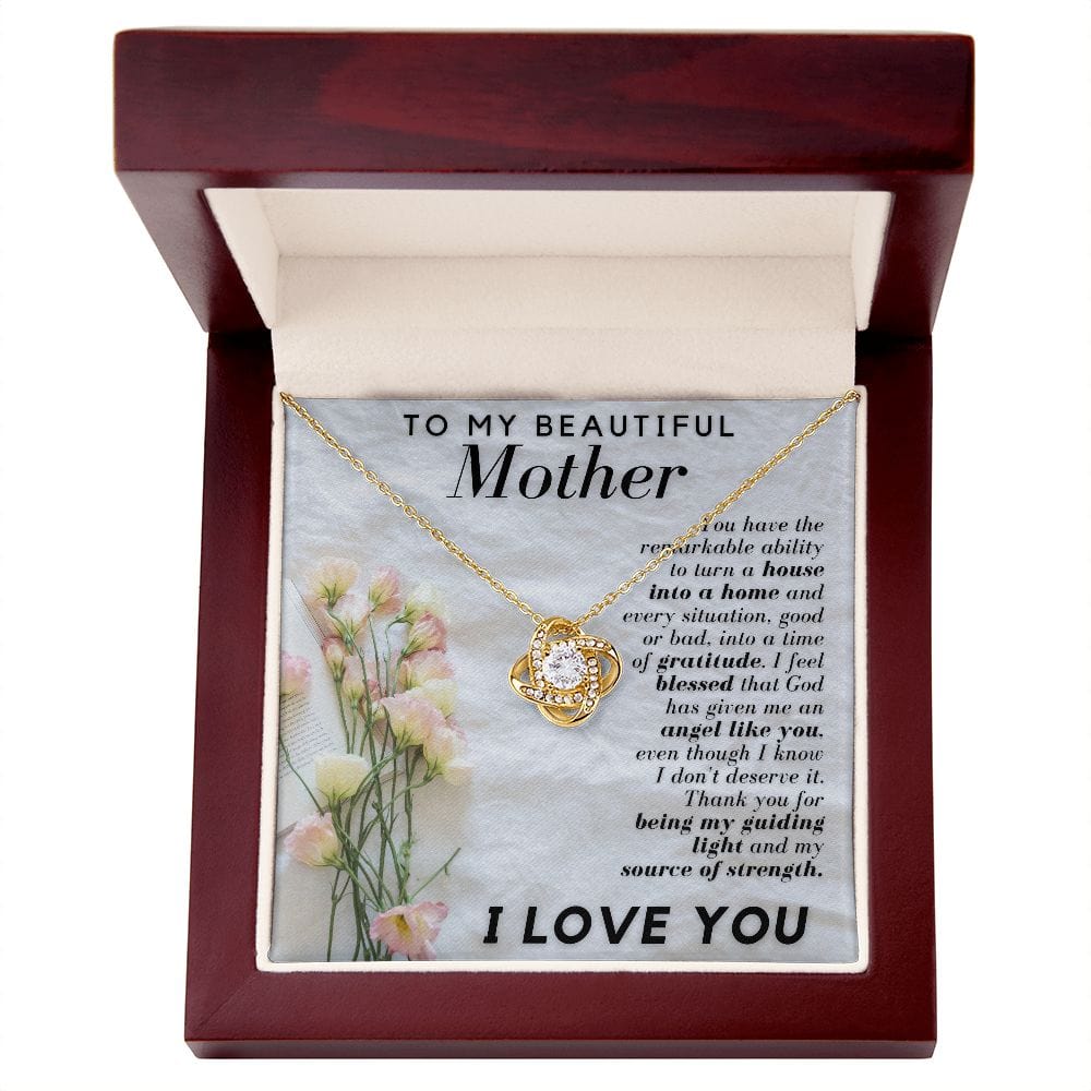 Gift Necklace for Mom, To My Beautiful Mother, To My Mom, Love Knot Necklace with Message Card for Mom