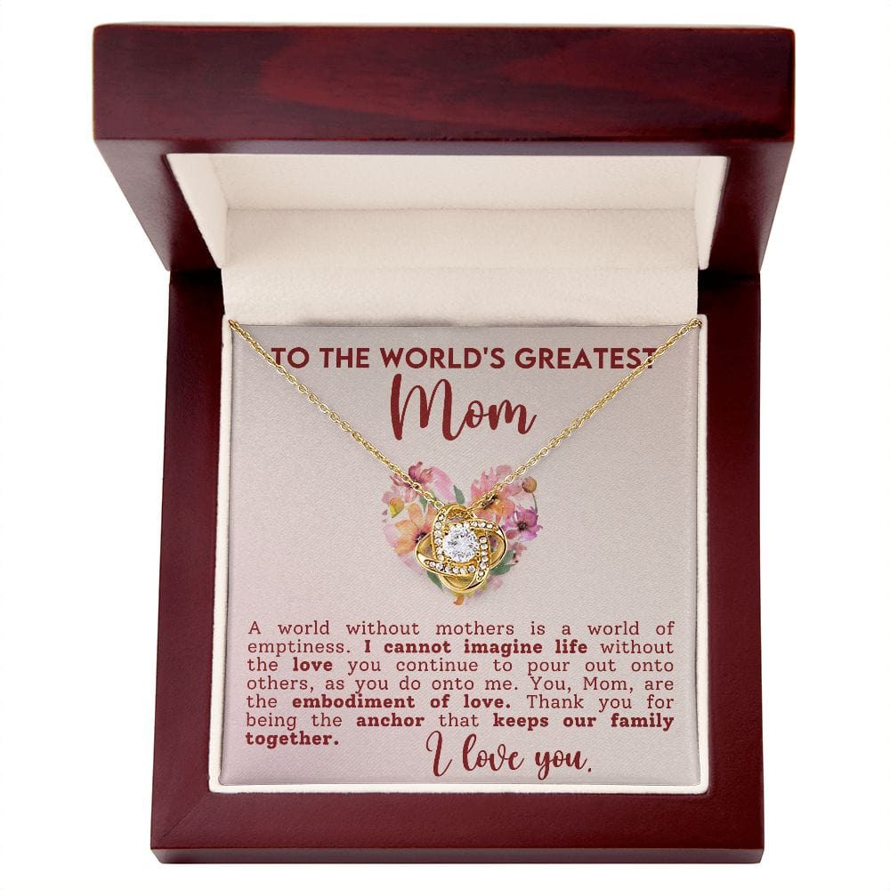 To The World'd Greatest Mom Gift Necklace, To My Mom Love Knot Necklace with Message Card